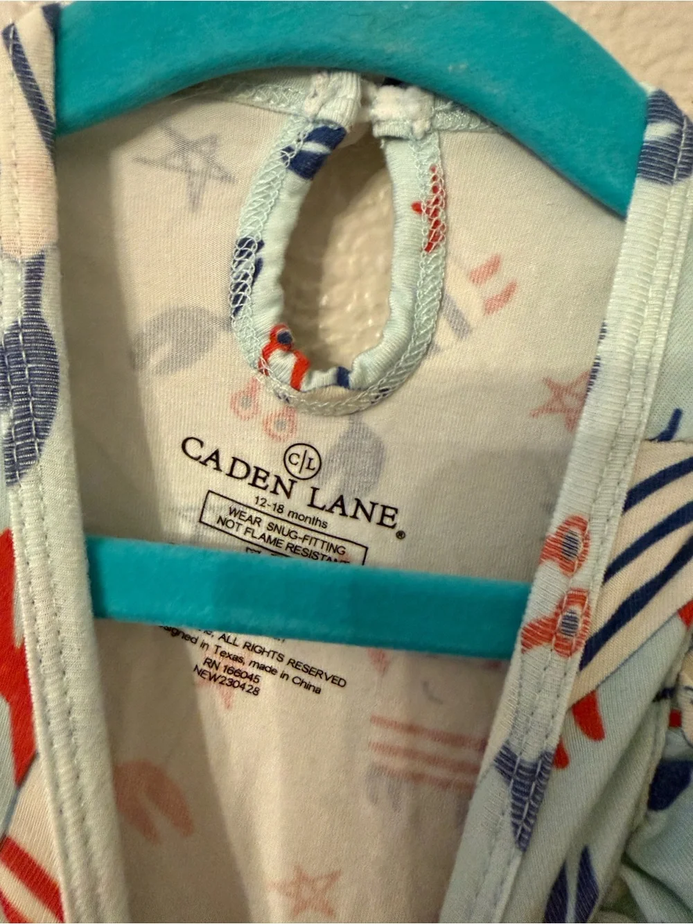 Caden Lane Light Blue Crab-Print Ruffle One-Piece